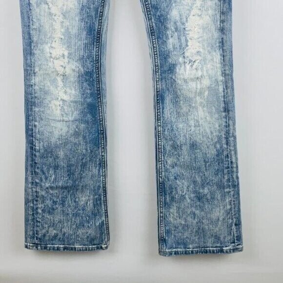 ReRock Express Jeans Womens Artsy Unique Bleached Acid Wash Bootcut 4 - Picture 4 of 12